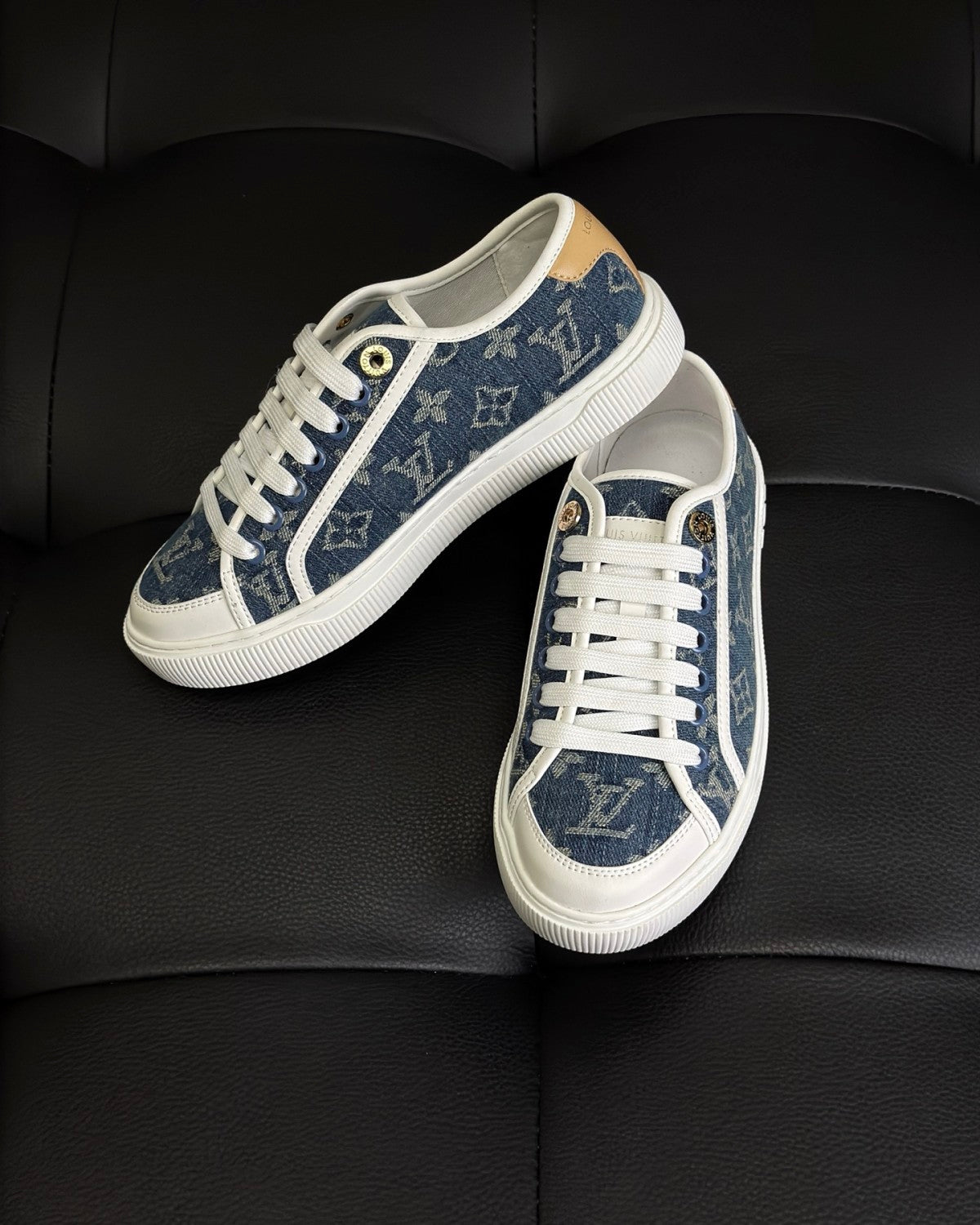 Louis Vuitton LV Lagoon Men's And Women's Solid Color Letter Print Lace-up Low-top Denim Sneakers Shoes #76513
