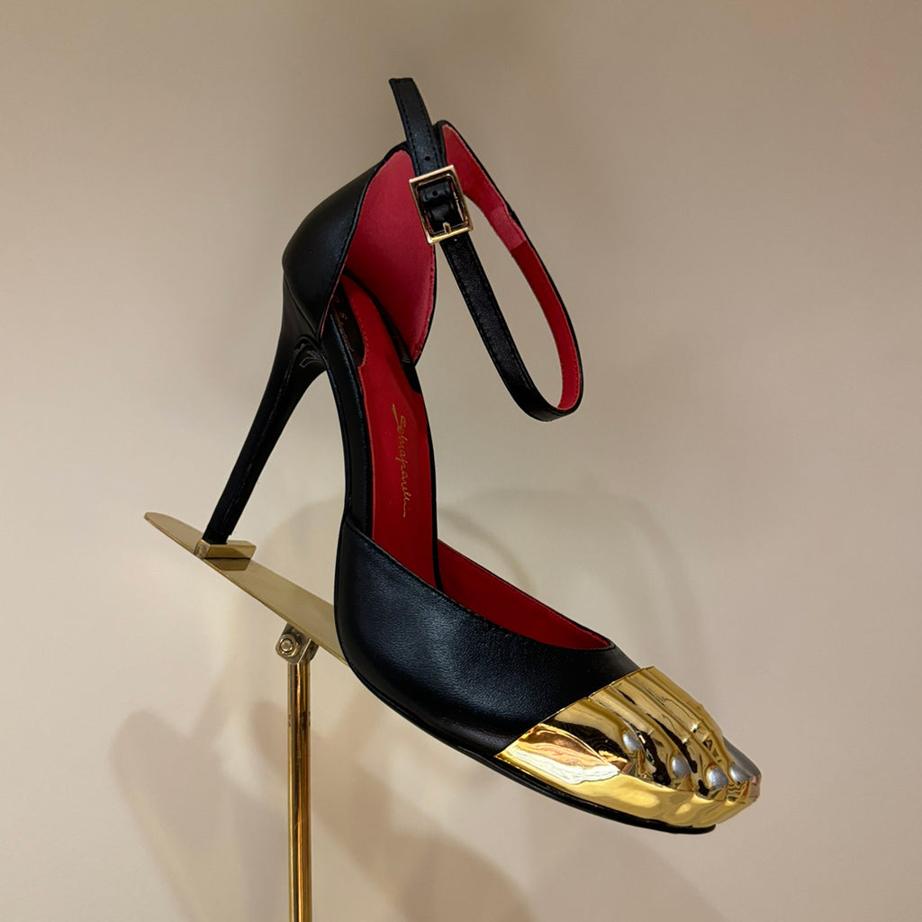 Schiaparelli ﻿Women's Retro Metal Toe Sandals Solid Color Leather Fashion High Heels Casual Shoes Ngvp #1516