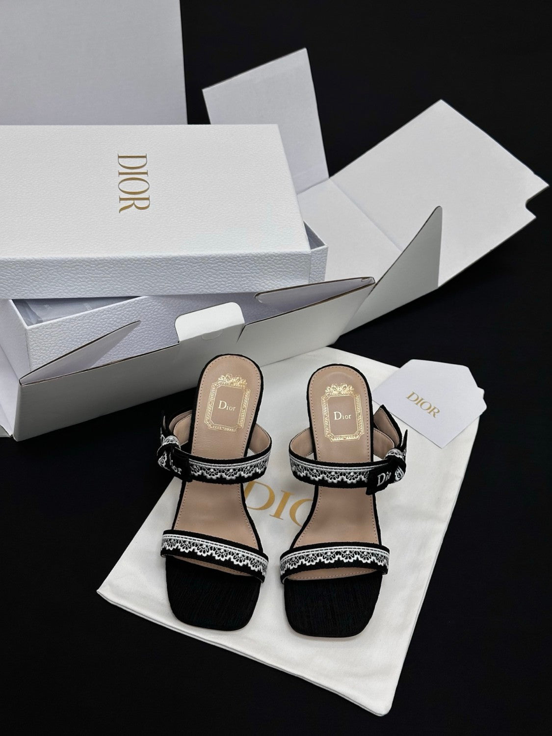 Dior Embroidered Monogram Lace Strap High Heels 10CM#380072