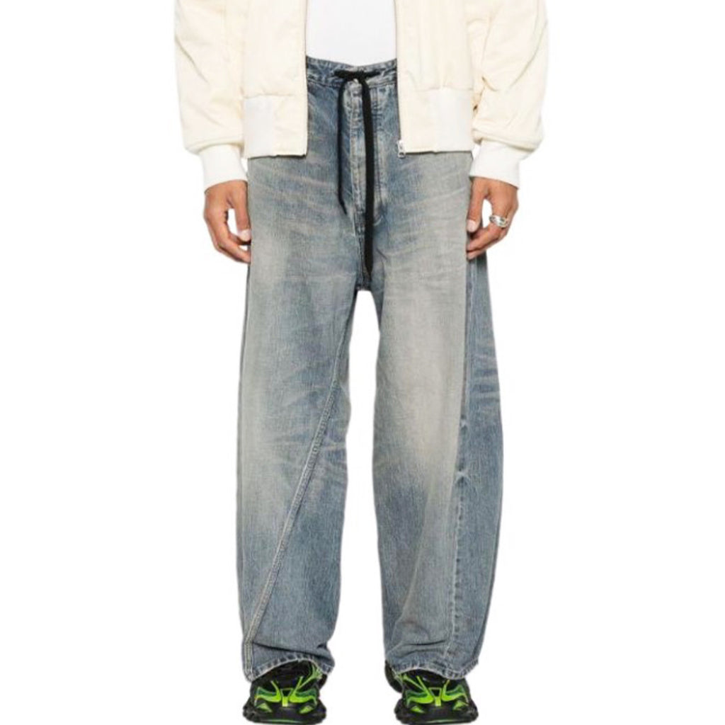 Balenciaga Men's And Women's Seasonal Lace Up Waistband Vintage Broken High Street Gradient Straight Leg Jeans Pants Ngvp #8765