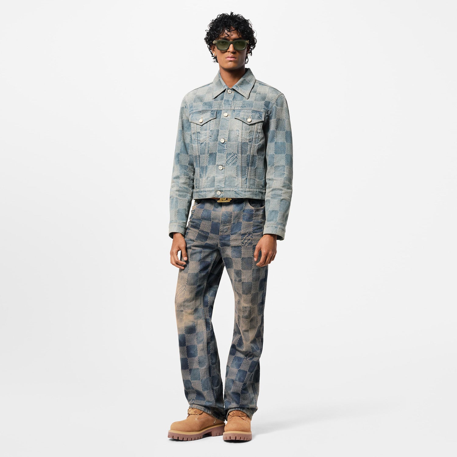 Louis Vuitton Men's Damier Washed Skateboarding Jeans Spring And Autumn Checkerboard Check Vintage Old Denim Trousers Straight Wide-leg Pants #71847