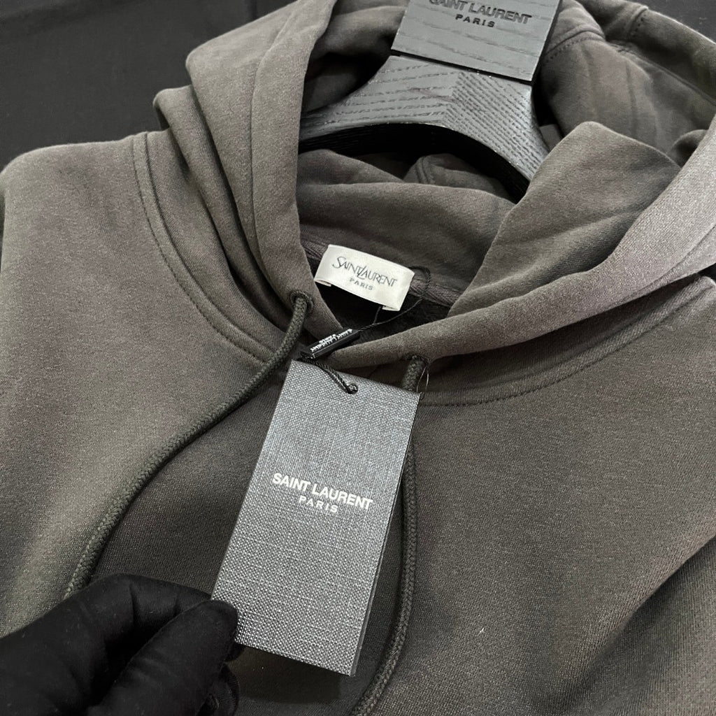 Saint Laurent Men's Spring/Autumn Solid Colour Casual Letter Embroidery Hooded Drawstring Pullover Long Sleeve Sweatshirt Pullover Hoodie #78282