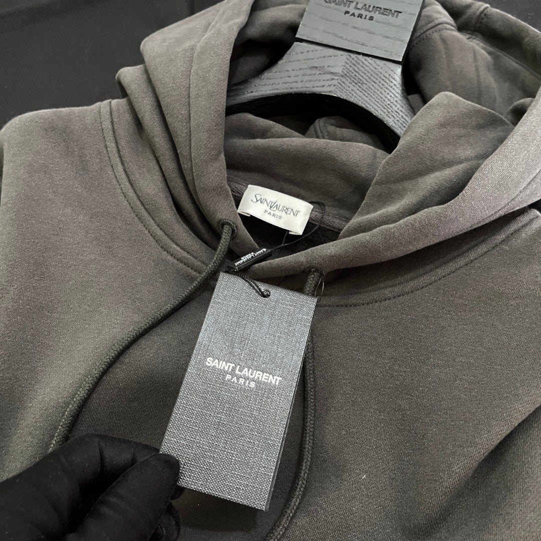 Saint Laurent Men's Spring/Autumn Solid Colour Casual Letter Embroidery Hooded Drawstring Pullover Long Sleeve Sweatshirt Pullover Hoodie #78282