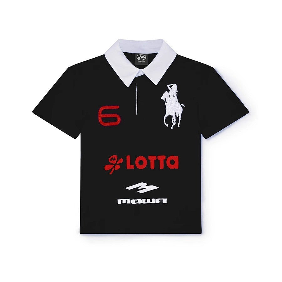 Mowalola Men's Spring Summer Opium Yvl Style Blue Black Angel War Horse Embroidery Slim Fit Polo Shirt Short Sleeve T-shirt Ngvp #81384
