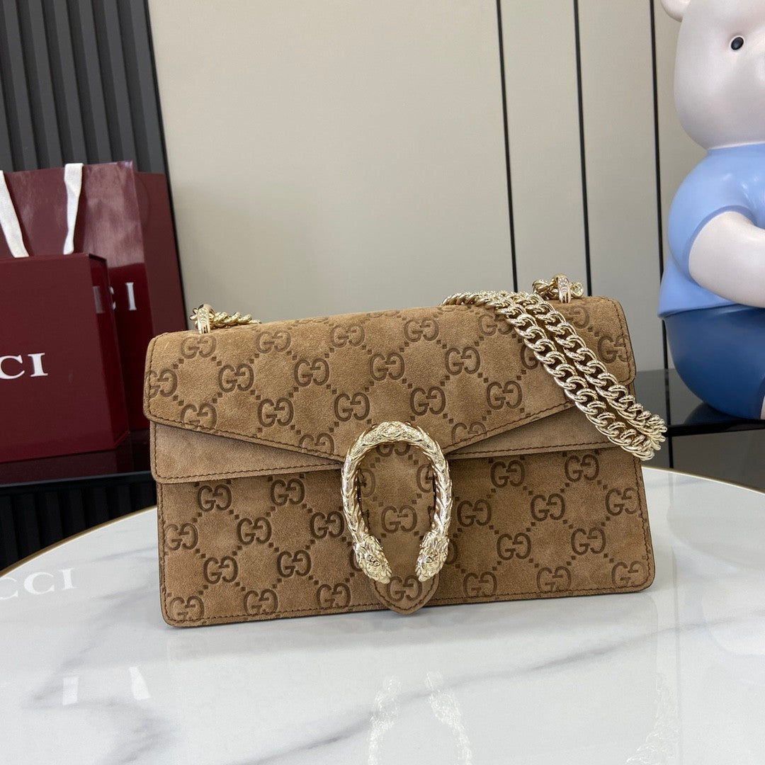 Gucci Women's Solid Color Sliding Chain Tiger Head Lock Clasp Suede Crossbody Shoulder Bag Bags #75131