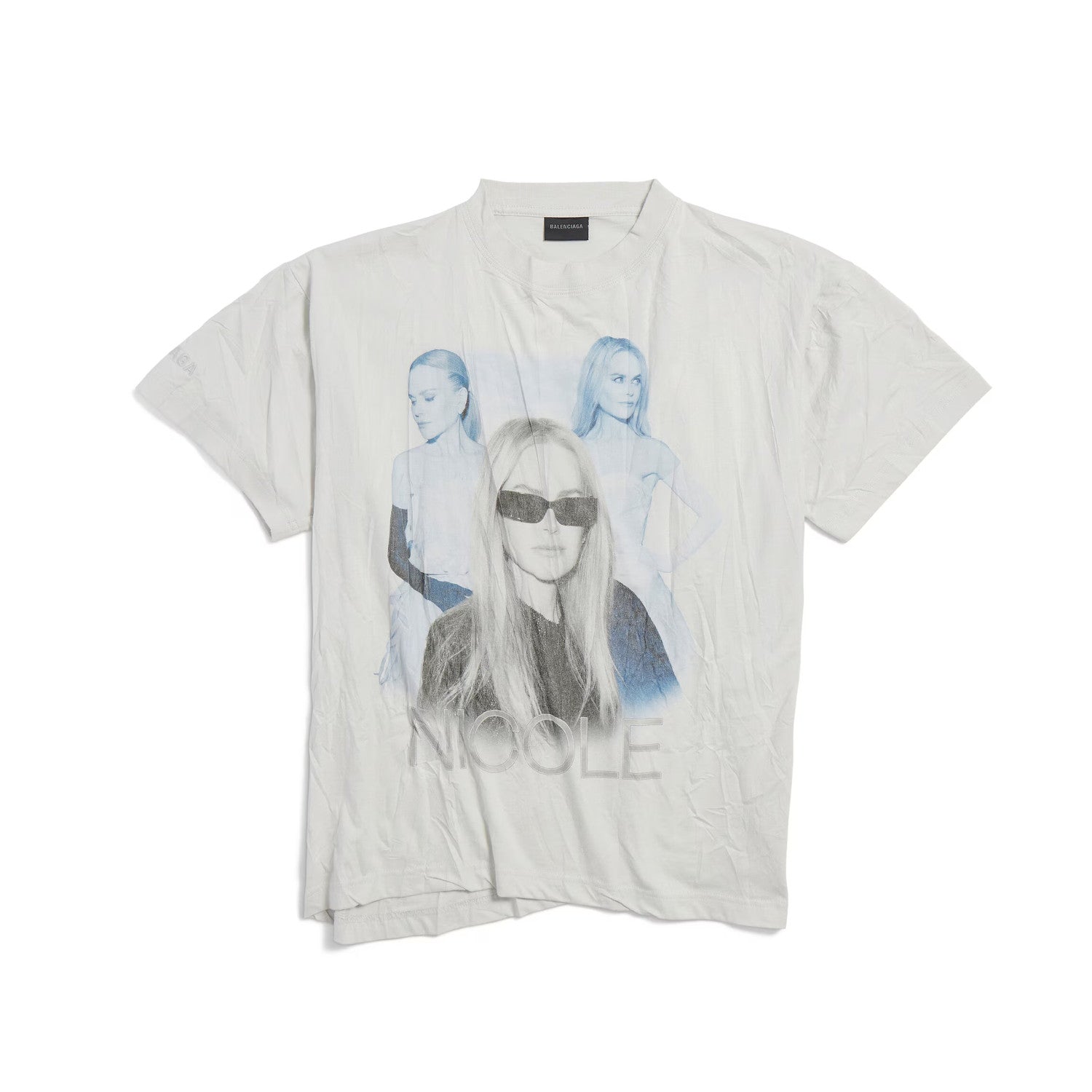 Balenciaga Nicole Kidman Ambassador Signature Portrait Men's Women's Summer Solid Color Pleated Washed Casual Loose Short Sleeve NICOLE BOXY T-Shirt Ngvp #1482