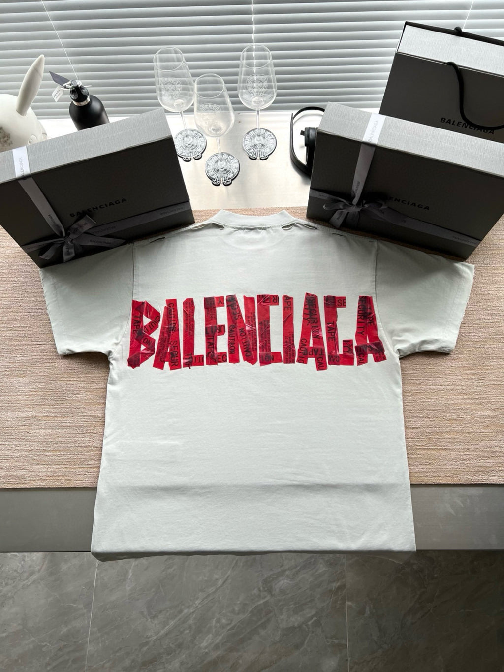Balenciaga Men's Summer Solid Color Tape Letter Print Round Neck Cotton Short Sleeve T-Shirt #77438