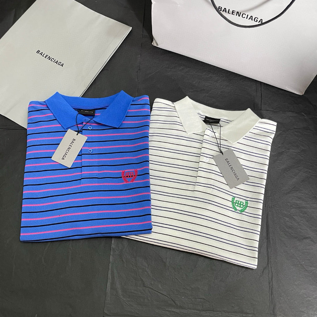 Balenciaga Men's Summer Solid Colour Stripe Printed Embroidery Pattern Printed Polo Neck Short Sleeve T-Shirt #77117