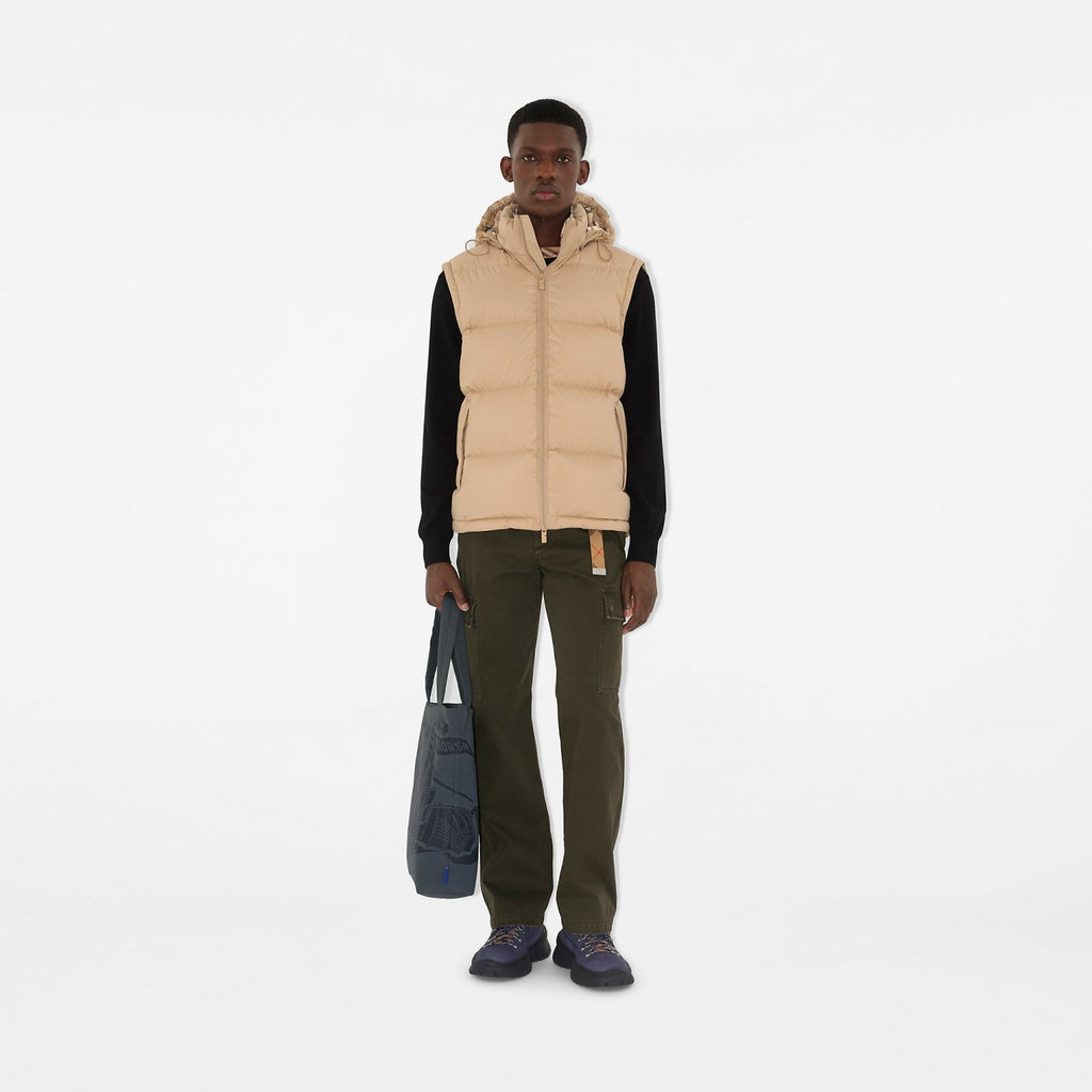 Burberry Detachable Sleeve Puffer Jacket in Flax Men's Nylon #335005