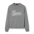Gucci Men's Autumn and Winter Gray Logo Letter Applique Crew Neck Pullover Wool Long Sleeve Sweater #286788