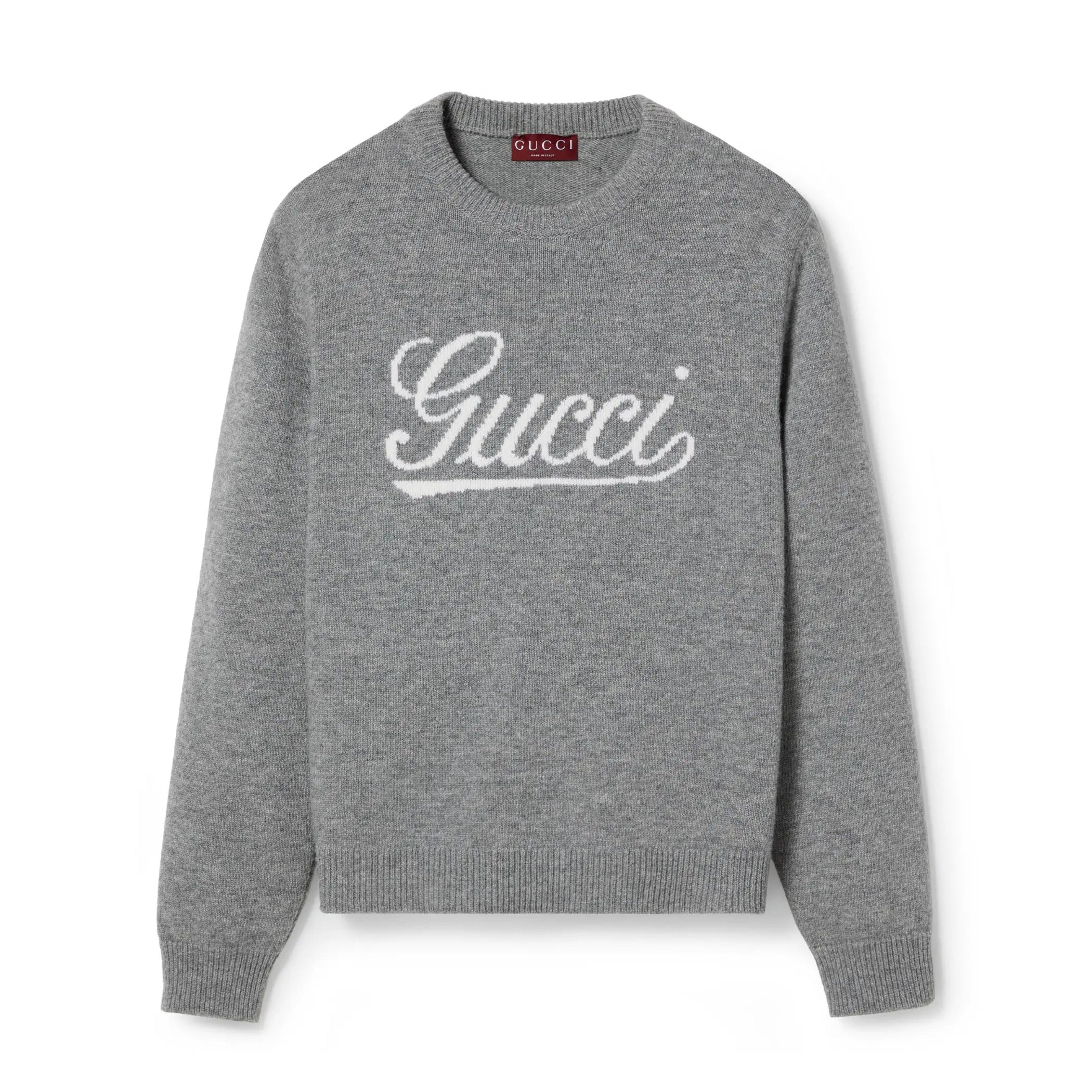 Gucci Men's Autumn and Winter Gray Logo Letter Applique Crew Neck Pullover Wool Long Sleeve Sweater #286788