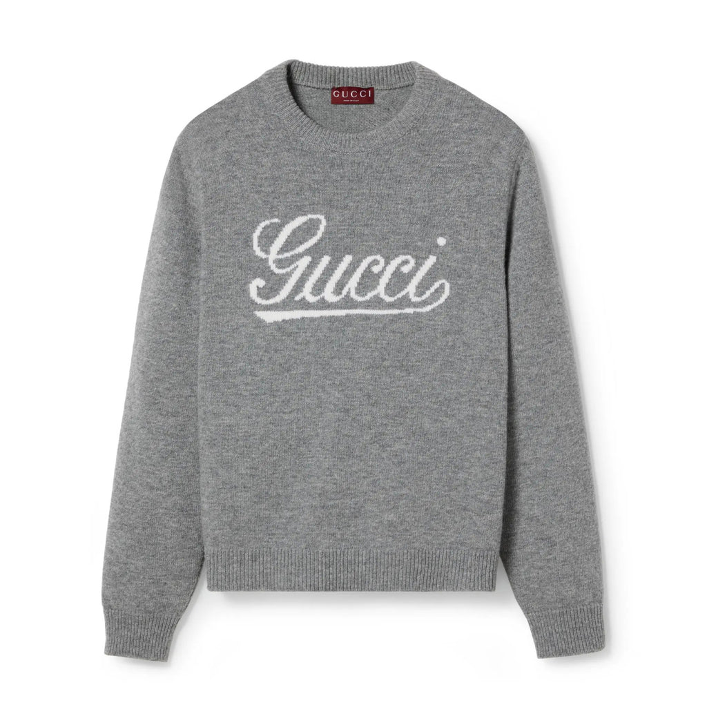 Gucci Men's Autumn and Winter Gray Logo Letter Applique Crew Neck Pullover Wool Long Sleeve Sweater #286788