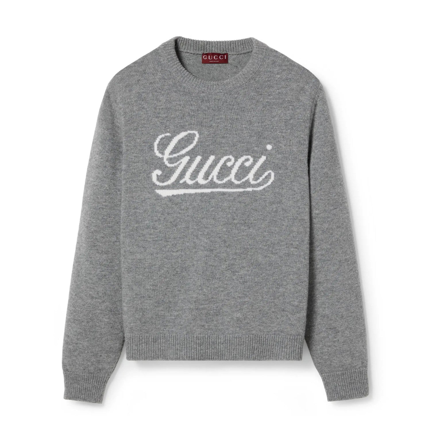 Gucci Men's Autumn and Winter Gray Logo Letter Applique Crew Neck Pullover Wool Long Sleeve Sweater #286788