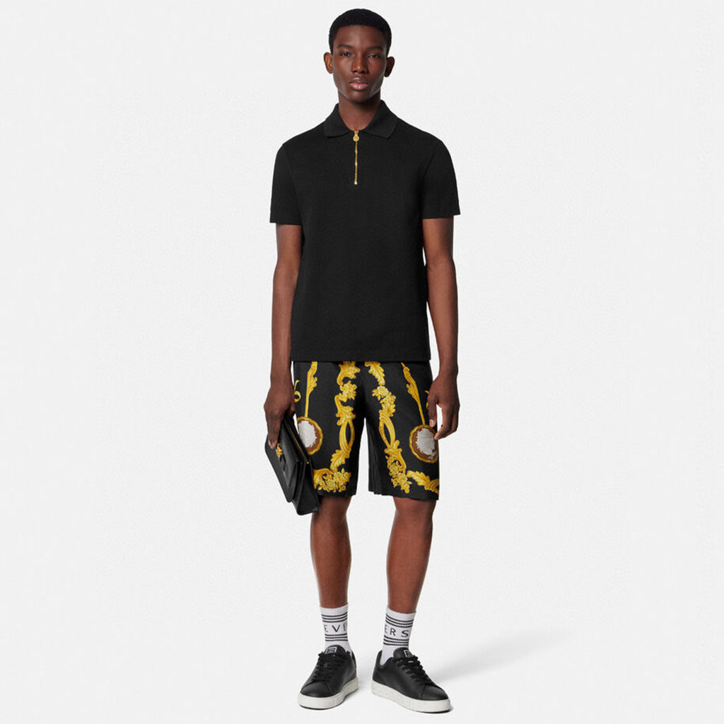 Versace Men's Medusa Cameo Printed Silk Luxury Black Gold Suit Fashion Spring Summer Trend Shirt Shorts Suit Set Ngvp #1728