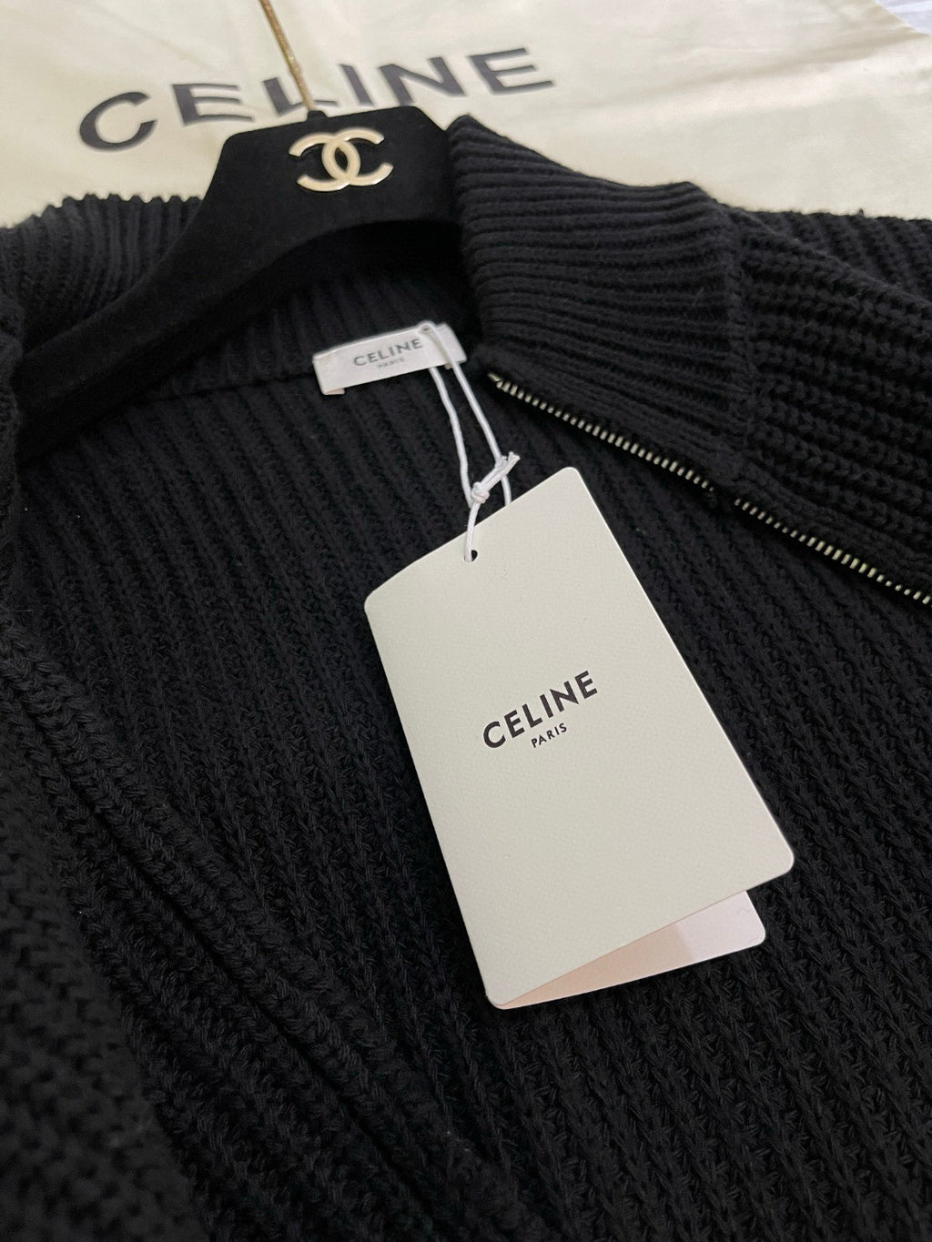 Celine TRIOMPHE Men's Spring/Autumn Solid Color Fashionable Casual Logo Embroidered Zipper Long Sleeve Wool Trucker Sweater Jacket #78242