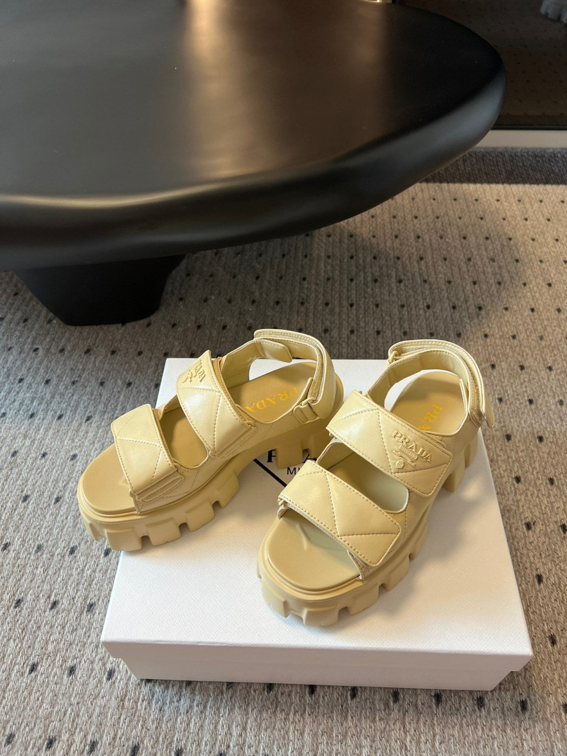 Prada Monolith Nappa Leather Sandals Women's Spring Summer Fashion Casual Solid Colour Sandals Buckle Thick Bottom Shoes #81217