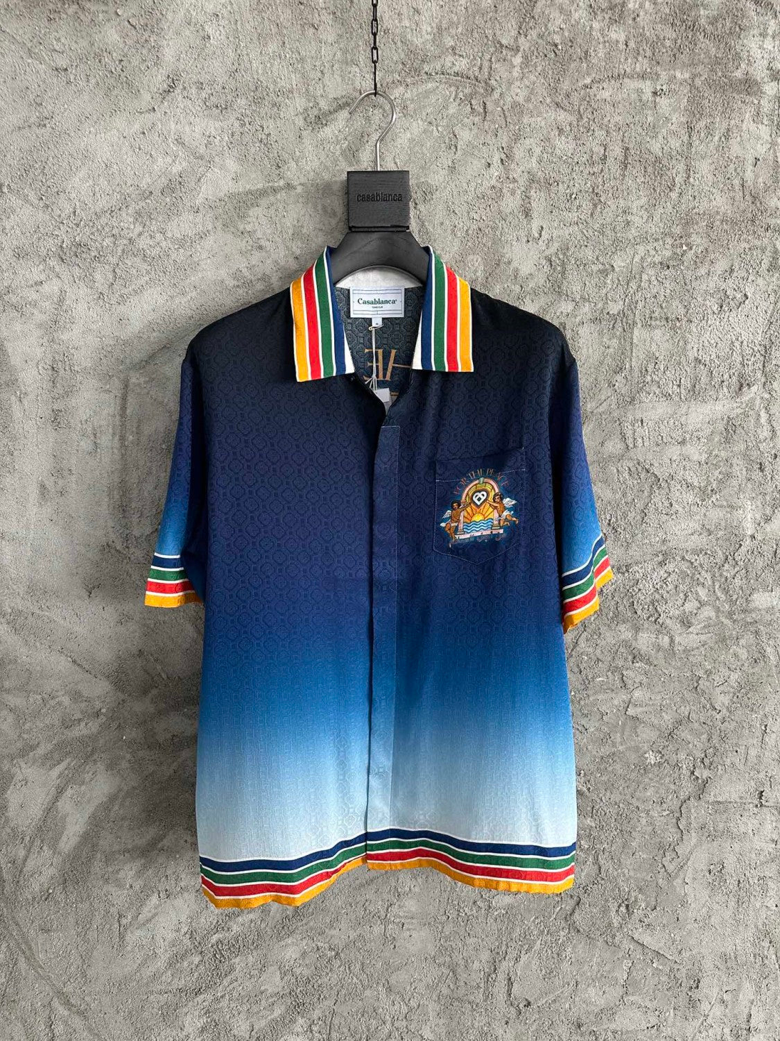 Casablanca Men's Summer Gradient Angel Pattern Printed Single-Breasted Short-Sleeved Shirt and Casual Shorts Set Suit #77744
