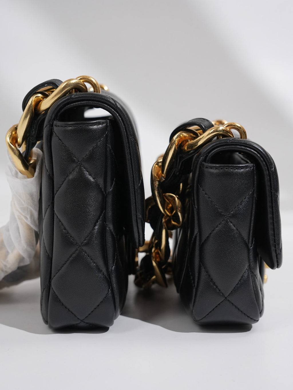 Chanel  Chunky Chain Black Gold Square Pouch Stylish And Elegant Evening Clutch Bag Crossbody Bag #195121