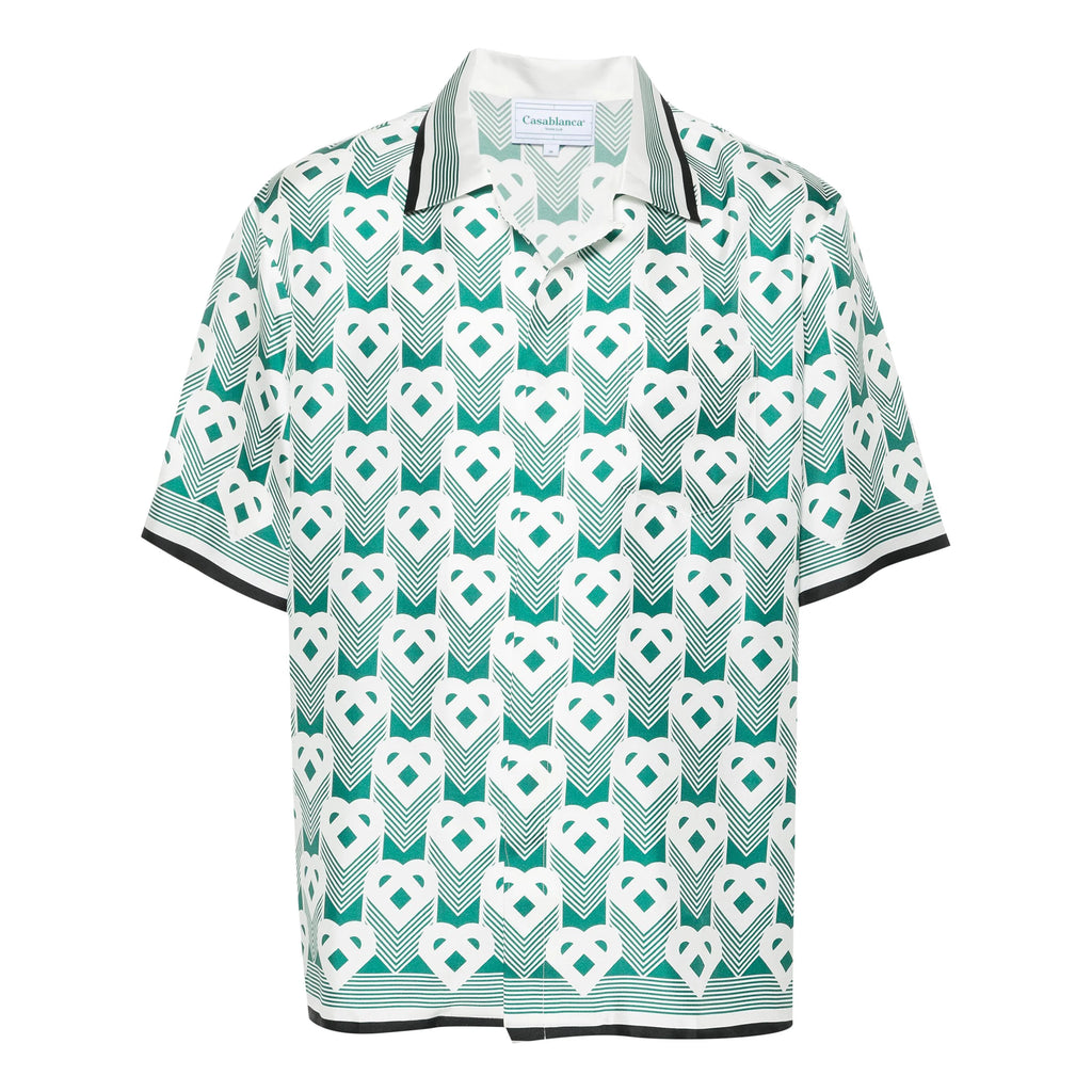 Casablanca Men's Summer Gradient Heart Printed Silk Short Sleeve Shirt Casual Elastic Lace-Up Shorts Ngvp  #8677