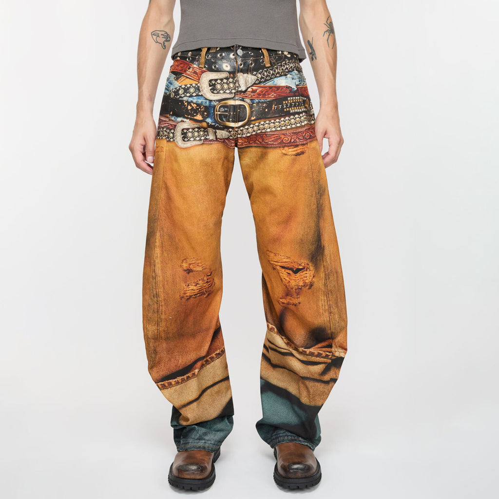 Ngvp Men's Four Seasons 3D Printed Low Rise Solid Color Loose Jeans Autonomous Label-Free Casual Pants #9923