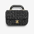 Chanel Black Gold Tweed Handle Flap Clutch Bags Small Size Fashionable Versatile Evening Bag Luxurious Women's Handbag #82444A