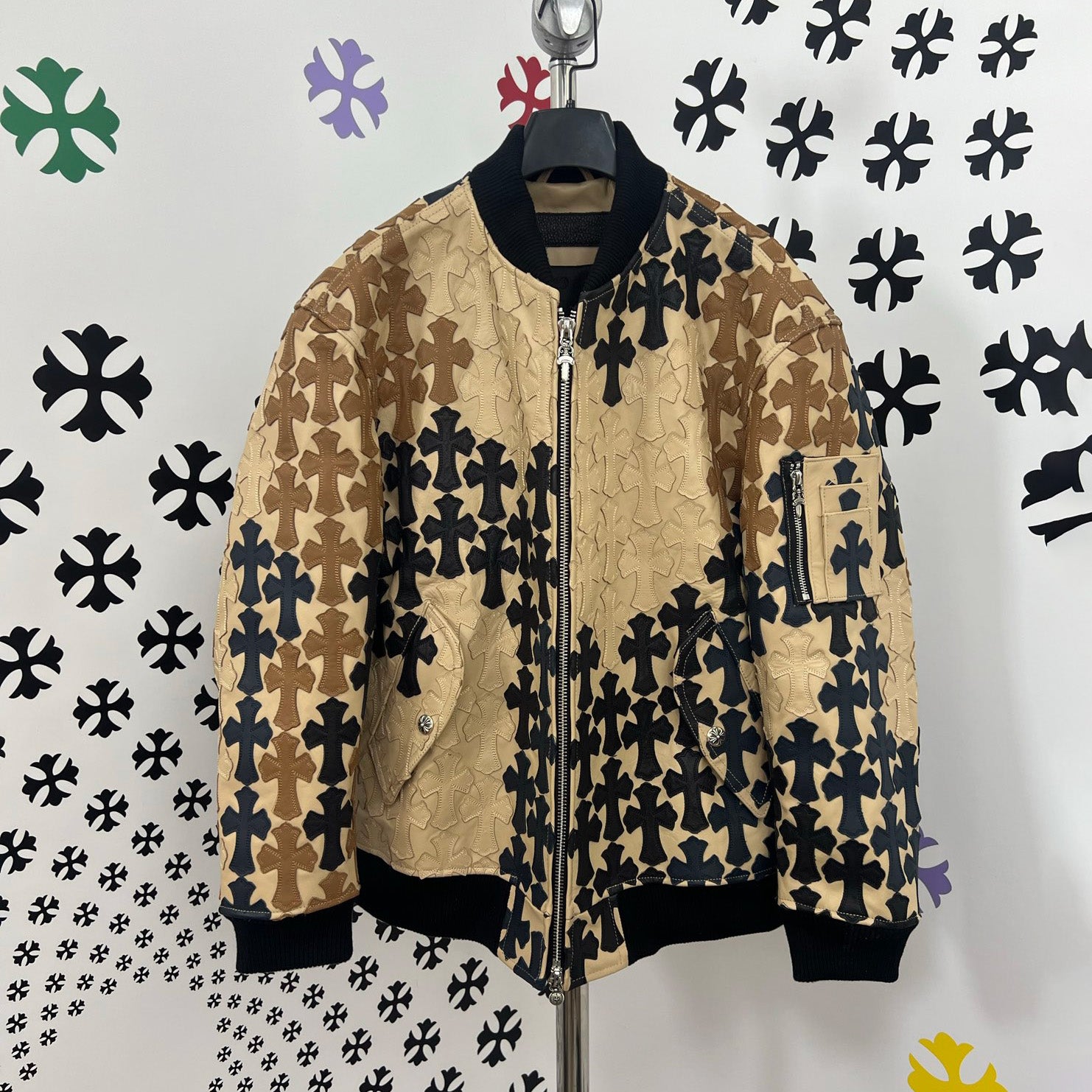 Chrome Hearts Men's Spring/Summer Classic Fashion Zipper Long Sleeve Cowhide Leather Cross Print Jacket #78221