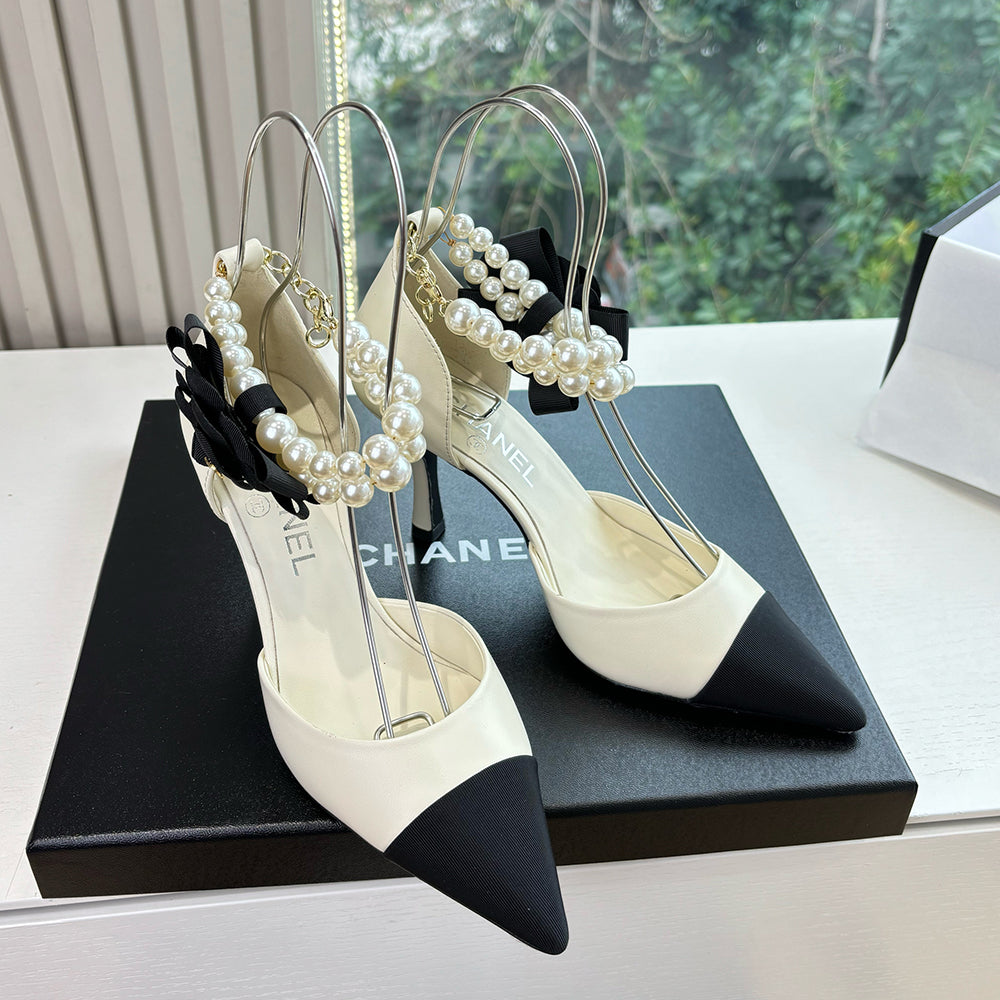 Chanel 25S Braided Mary Jane Toe Pearl Sandals and High Heels #334481