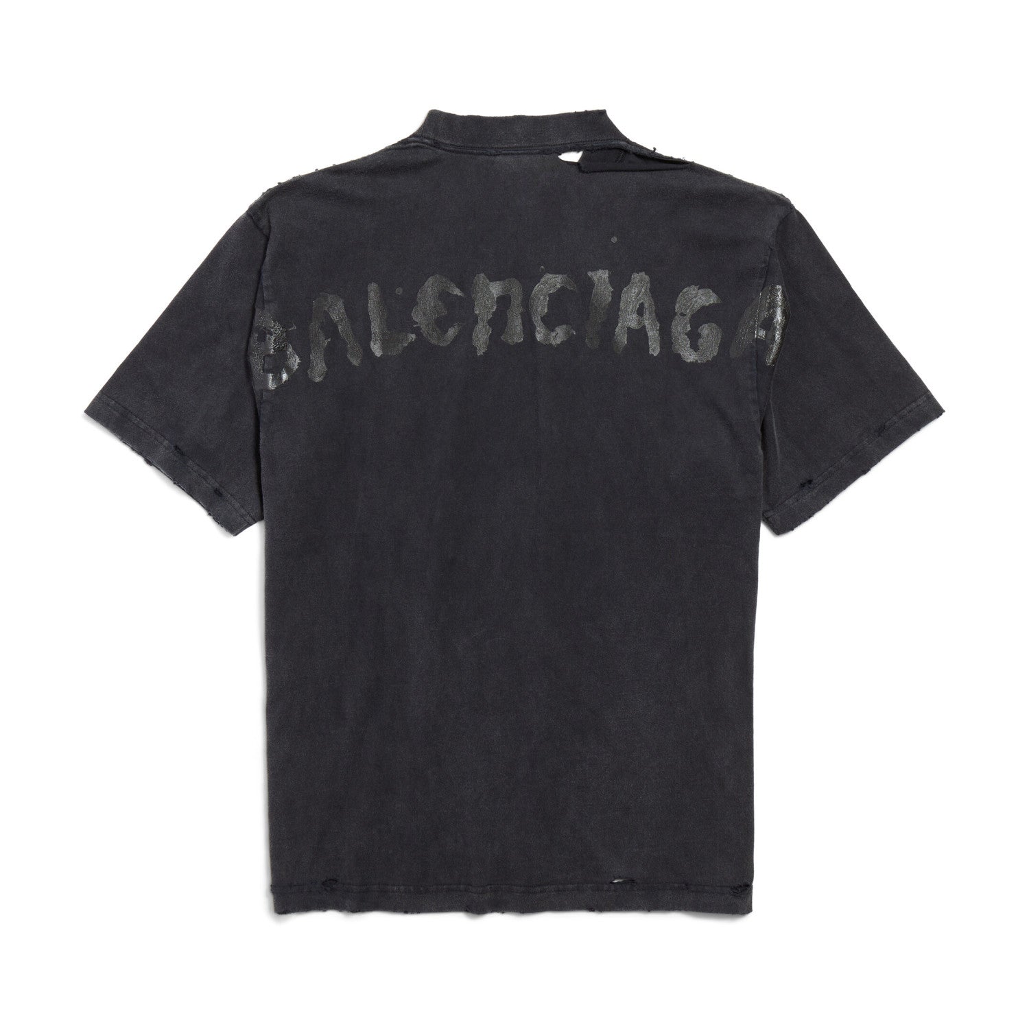 Balenciaga Women's Summer Painted Faded Washed Black Vintage Plain Knit Regular Fit Short Sleeve T-Shirt #74871