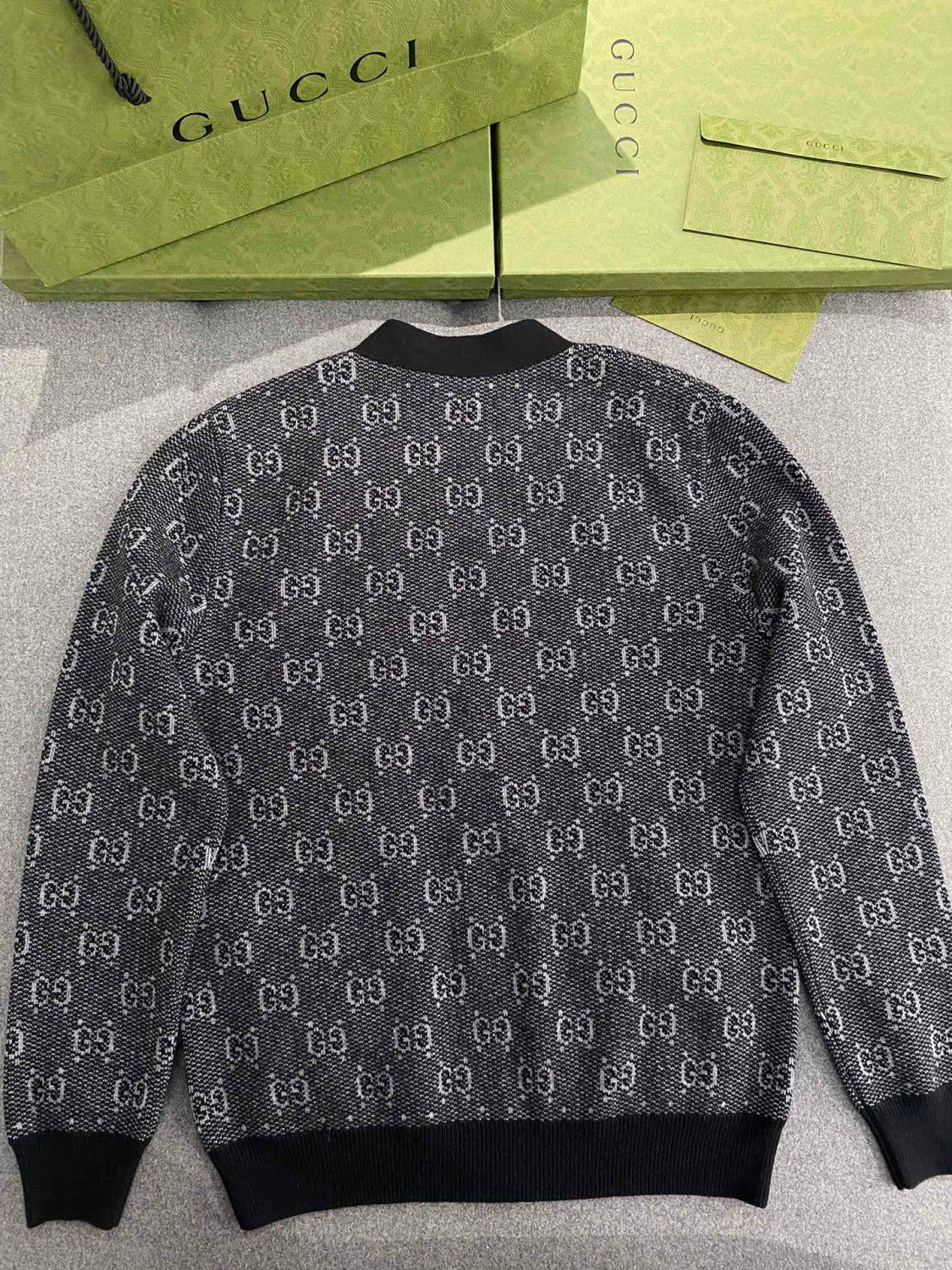 Gucci Men's Spring And Fall Letter Print Single Breasted V-neck Wool Long Sleeved Knit Sweater Jacket #73613
