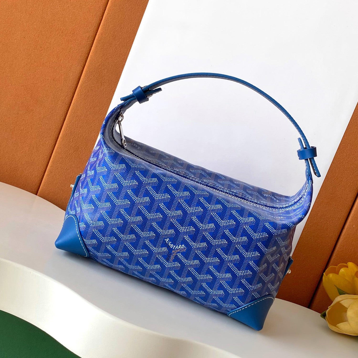 GOYARD Men's and Women's Solid Color Printed Zipper Leather Handbag Storage Bag Bags #77775