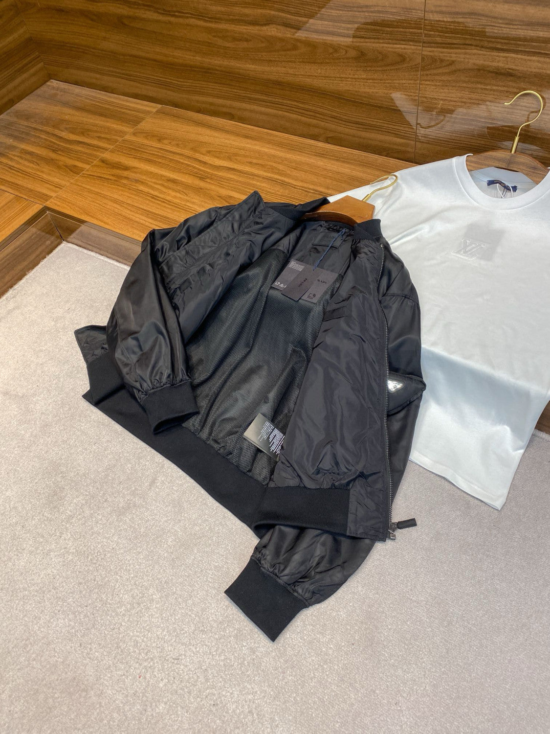 Prada Men And Women With The Same Paragraph Spring And Fall Nylon Material Collar Zipper Baseball Jacket #98496