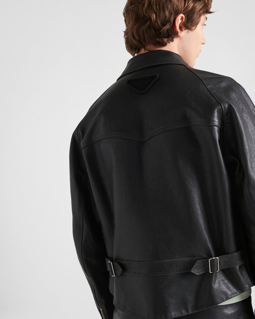 Prada Men's autumn and winter slim fit fashionable cowhide jacket long sleeved lapel zippered jacket #71225