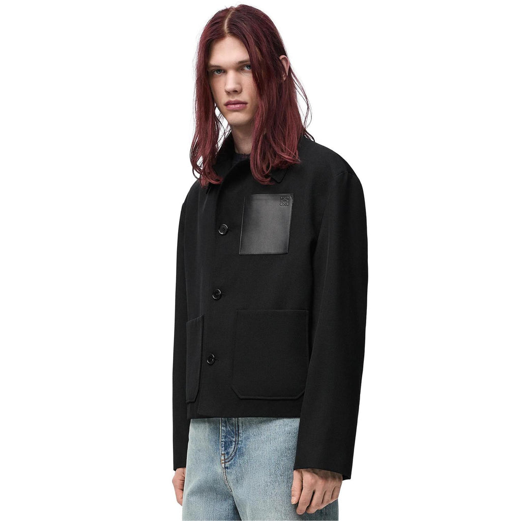 Men's Fall/Winter Logo Embossed Patch Pocket Wool Single Breasted Loose Long Sleeve Jacket #73439