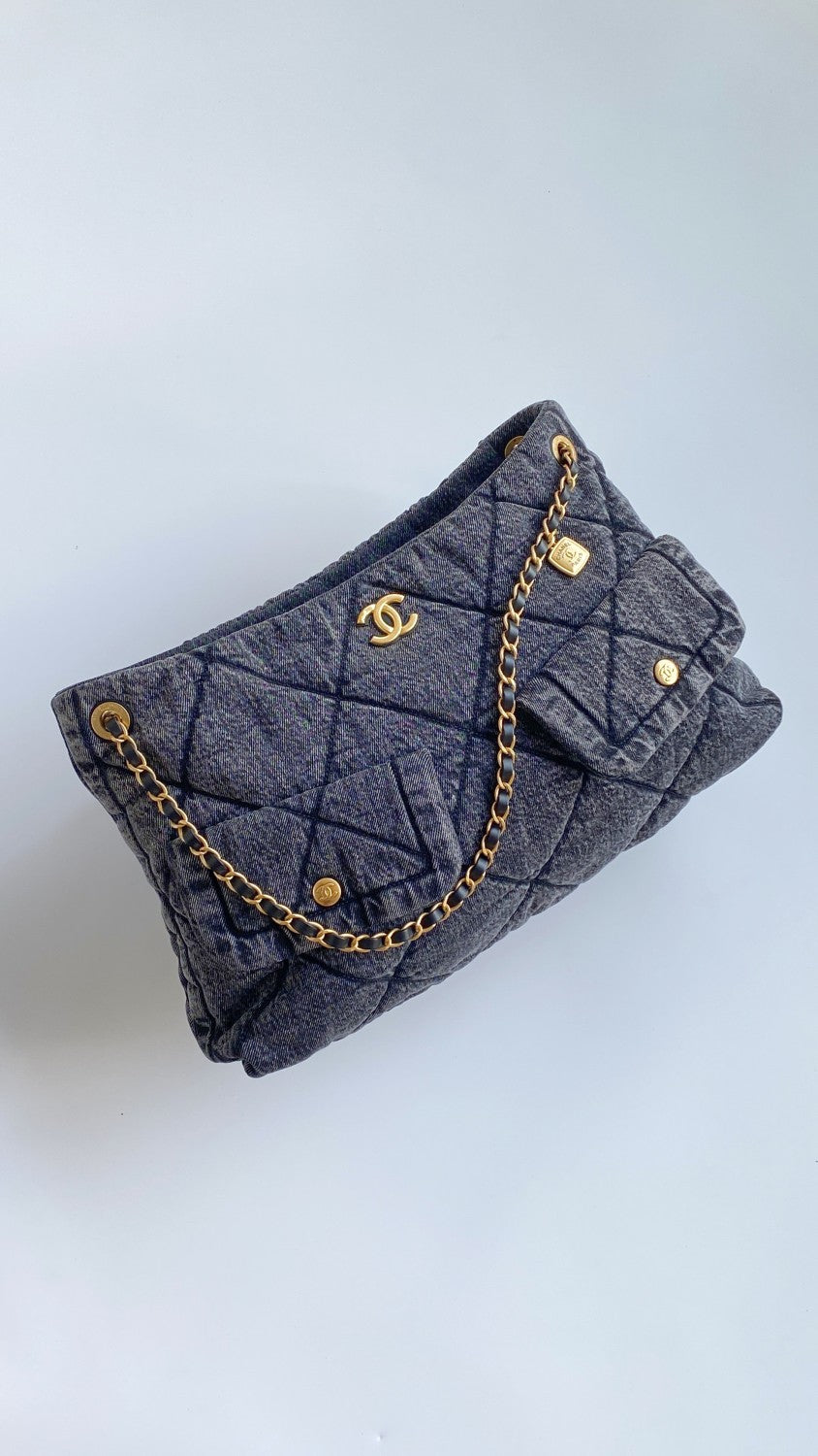Chanel Women's Fashion Classic Solid Color Logo Denim Quilted Tote Shoulder Chain Bag Bags #79349