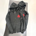 Chrome Hearts Men's and Women's Solid Color Cross Leather Label Hooded Zipper Long Sleeve Sweatshirt Jacket #77969