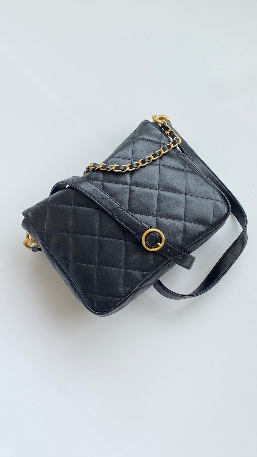 Chanel Supple Twins Women's Solid Color Diamond Pattern Gold Buckle Chain Glossy Cowhide Shoulder Crossbody Bag Bags #76371