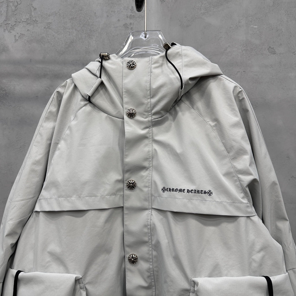 Chrome Hearts Men's And Women's Fall/winter Fashion Casual Solid Color Hooded Zipper Windproof Single Breasted Button Classic Logo Print White Goose Down Filled Jacket #79546