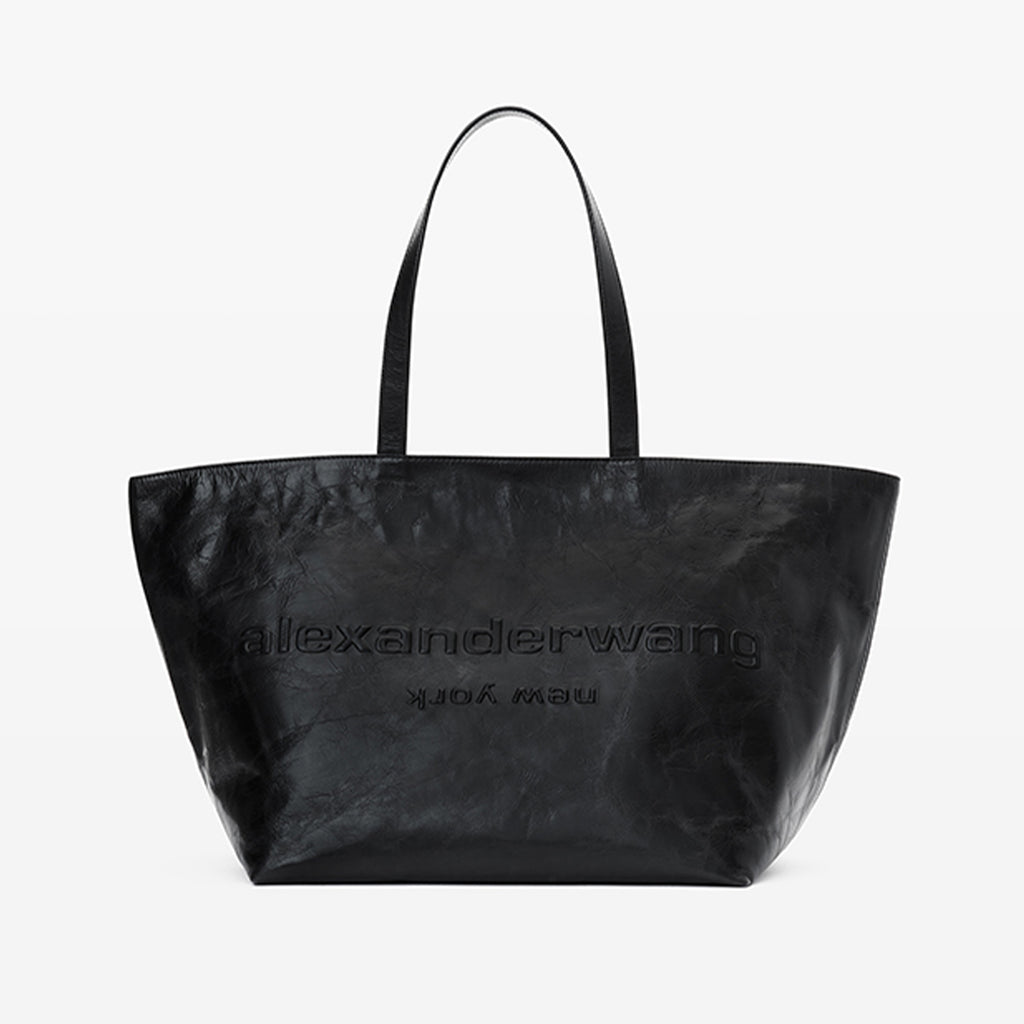 Alexander Wang Women's Punch Tote Laptop Bag - Black Large Capacity Bag with Alphabet Logo Stylish Heat-Pressed Leather Bags #82354A