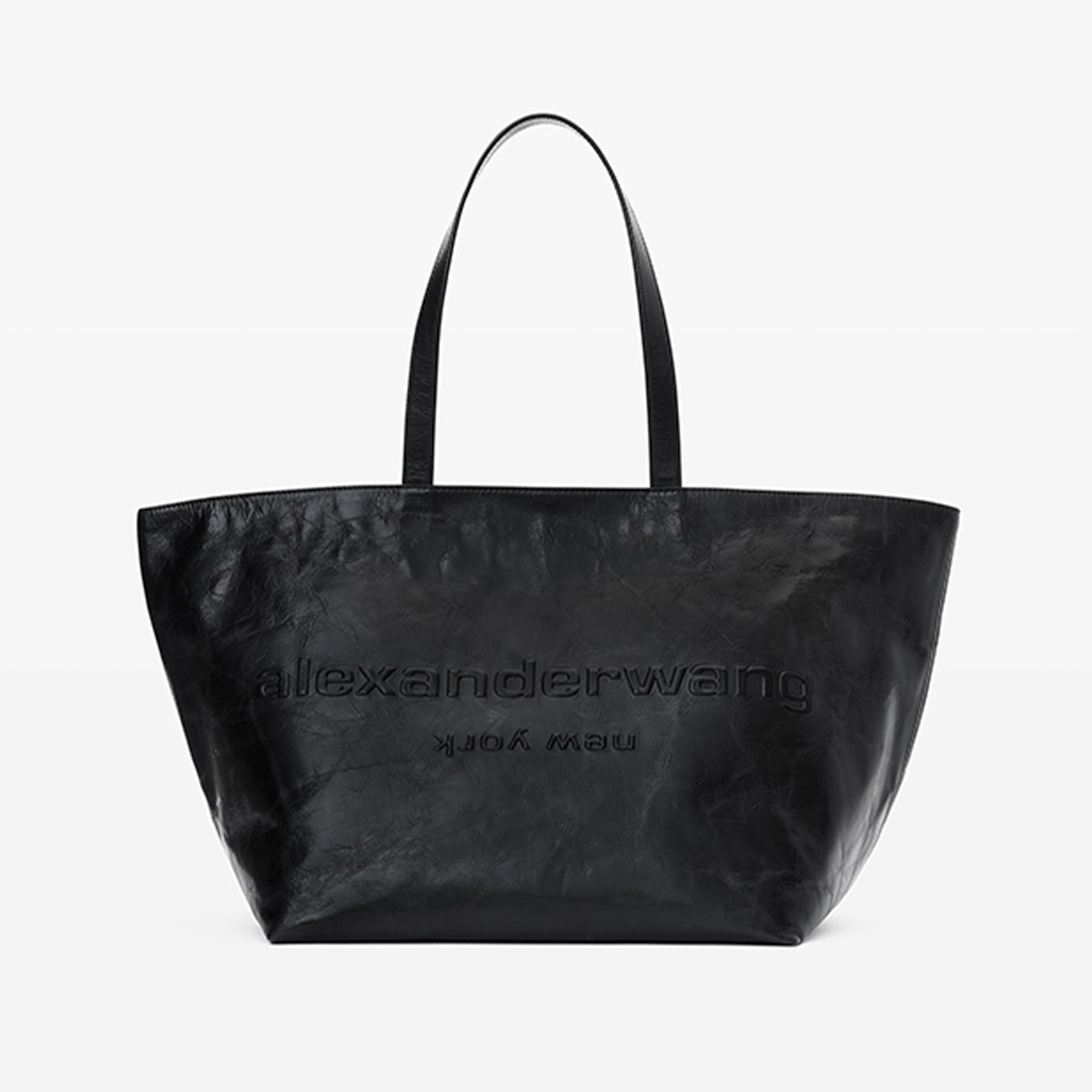 Alexander Wang Women's Punch Tote Laptop Bag - Black Large Capacity Bag with Alphabet Logo Stylish Heat-Pressed Leather Bags #82354A