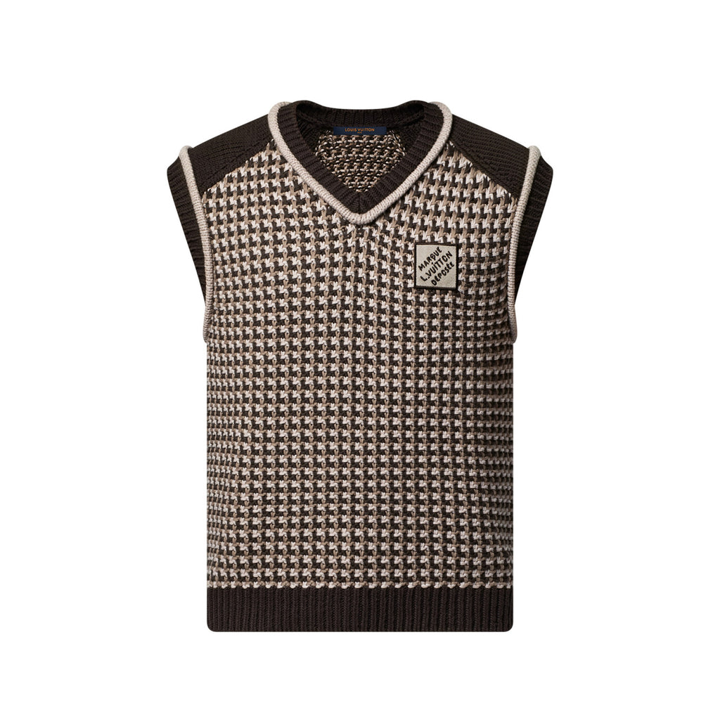 Louis Vuitton Men's Spring/Summer Brown Jacquard Cotton V-Neck Sleeveless Knitted Vest Sweater #77199