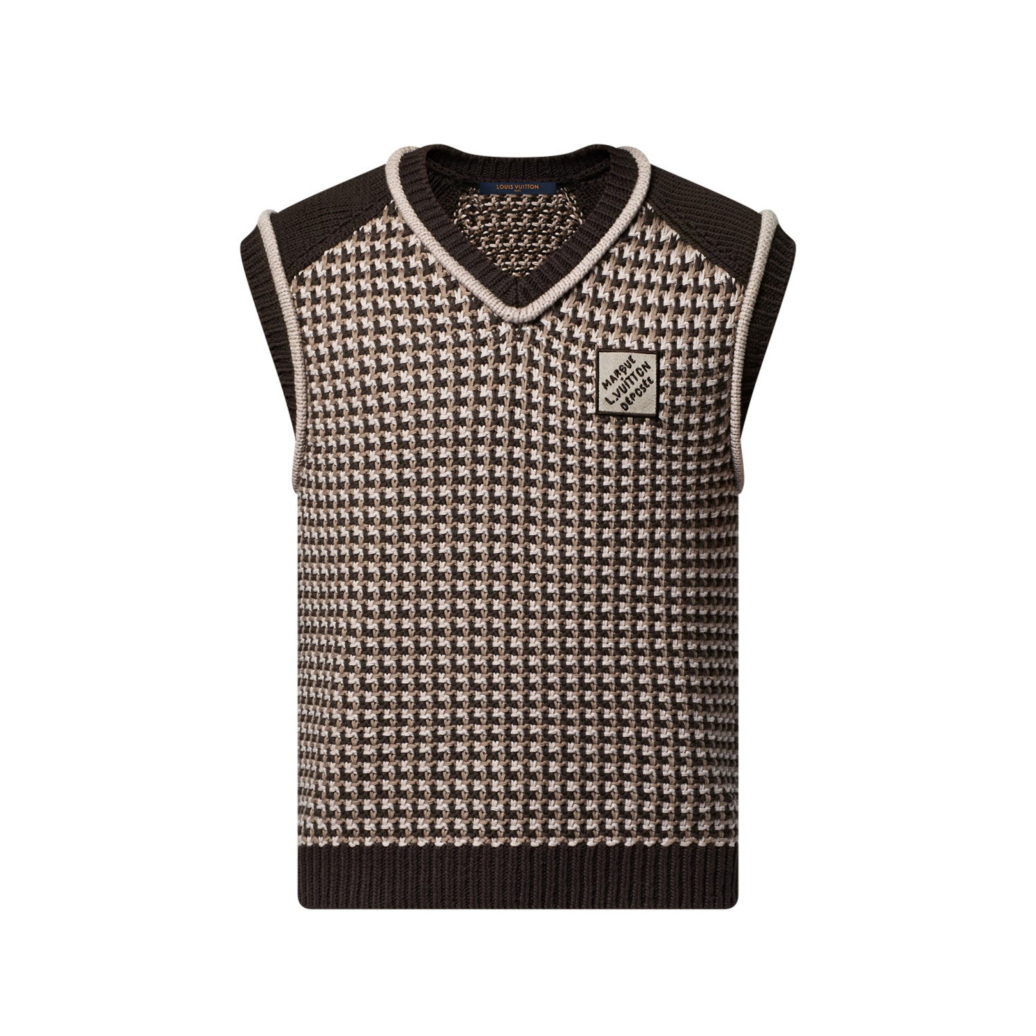 Louis Vuitton Men's Spring/Summer Brown Jacquard Cotton V-Neck Sleeveless Knitted Vest Sweater #77199