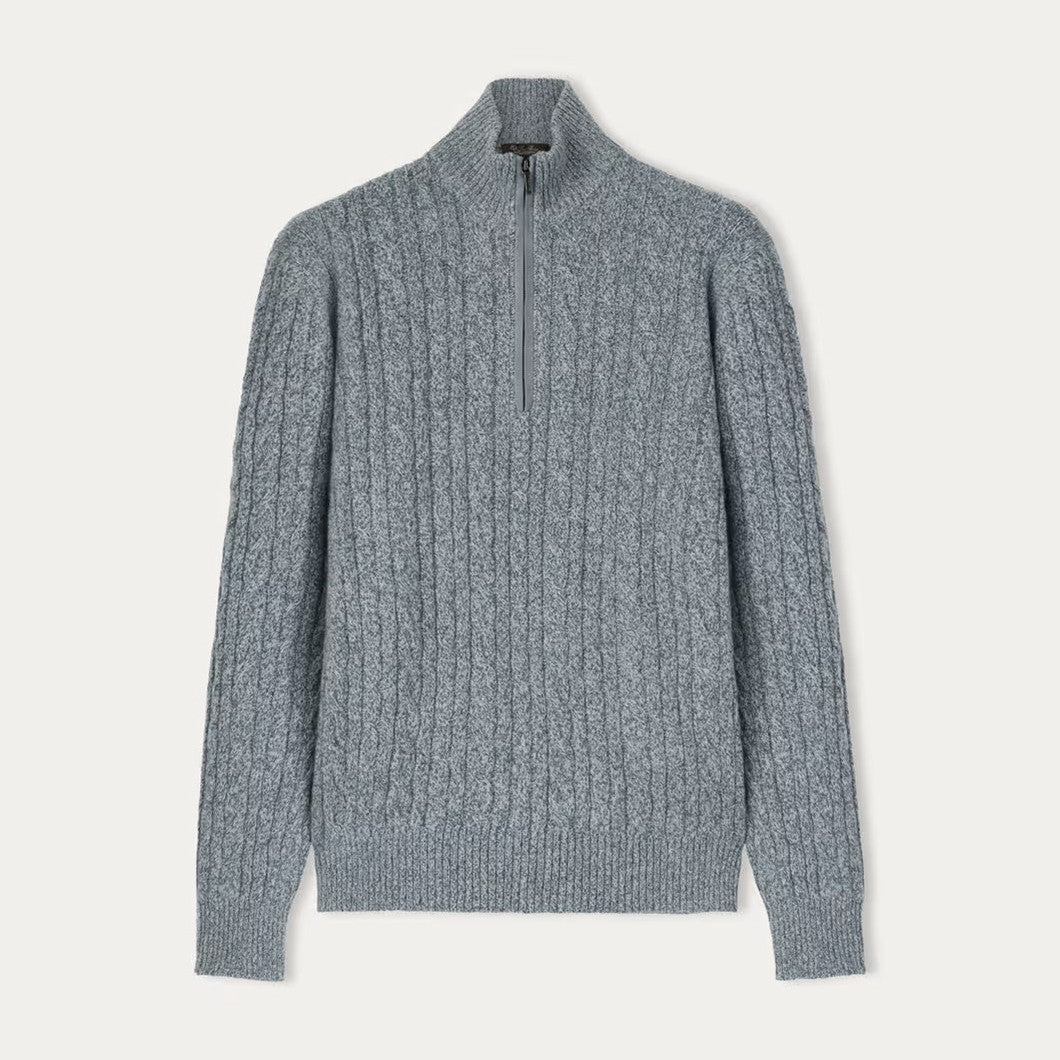 Loro Piana Men's Fall/Winter Half High Neck Zipper Long Sleeve Cashmere Fitted Knit Sweater Ngvp #9738