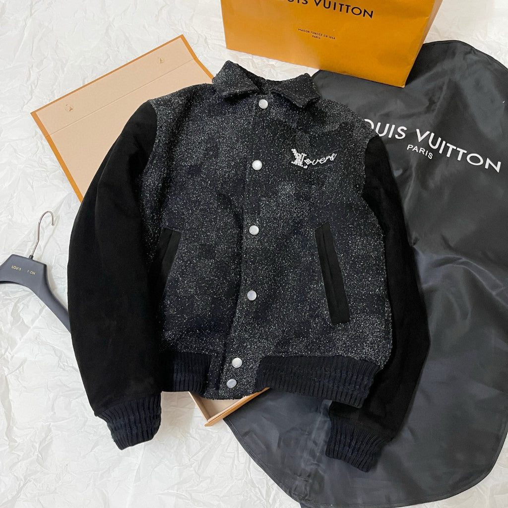 Louis Vuitton Men's Fall/Winter Fashion Casual Lapel Single Breasted Handcrafted Pearl Leather Plaid Jacket #79324
