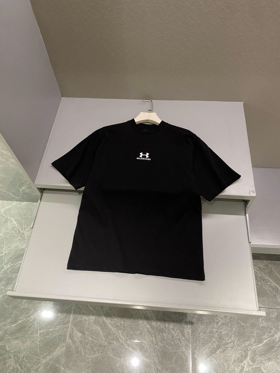 Balenciaga Men's And Women's Summer Solid Color Logo Pattern Round Neck Cotton Short Sleeve T-shirt #74684