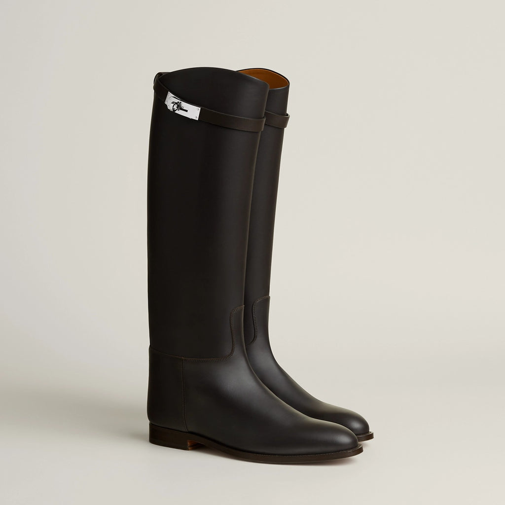 Hermes Jumping Women's Fall/Winter Fashion Classic Solid Color Round Toe Leather Kelly Buckle Classic Riding Boots Shoes #79333