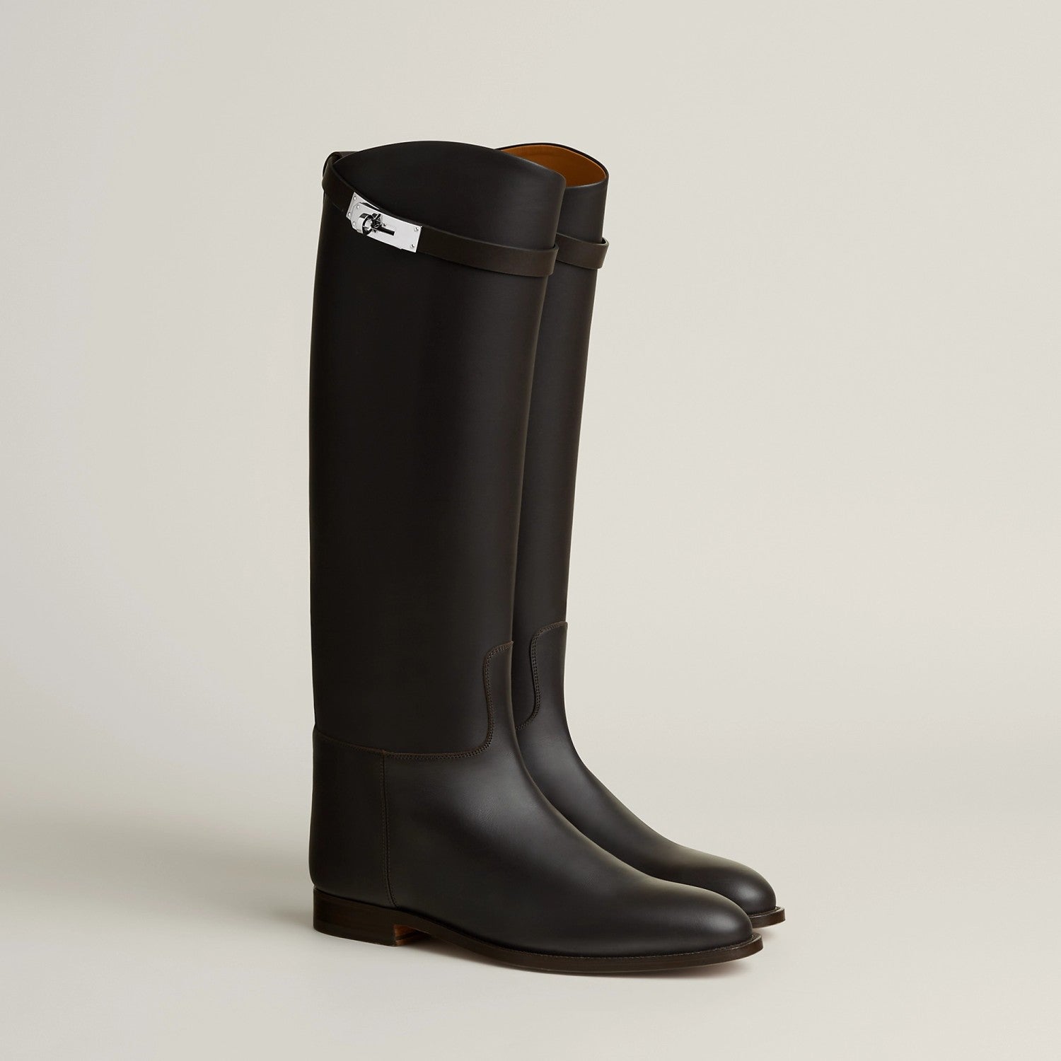 Hermes Jumping Women's Fall/Winter Fashion Classic Solid Color Round Toe Leather Kelly Buckle Classic Riding Boots Shoes #79333