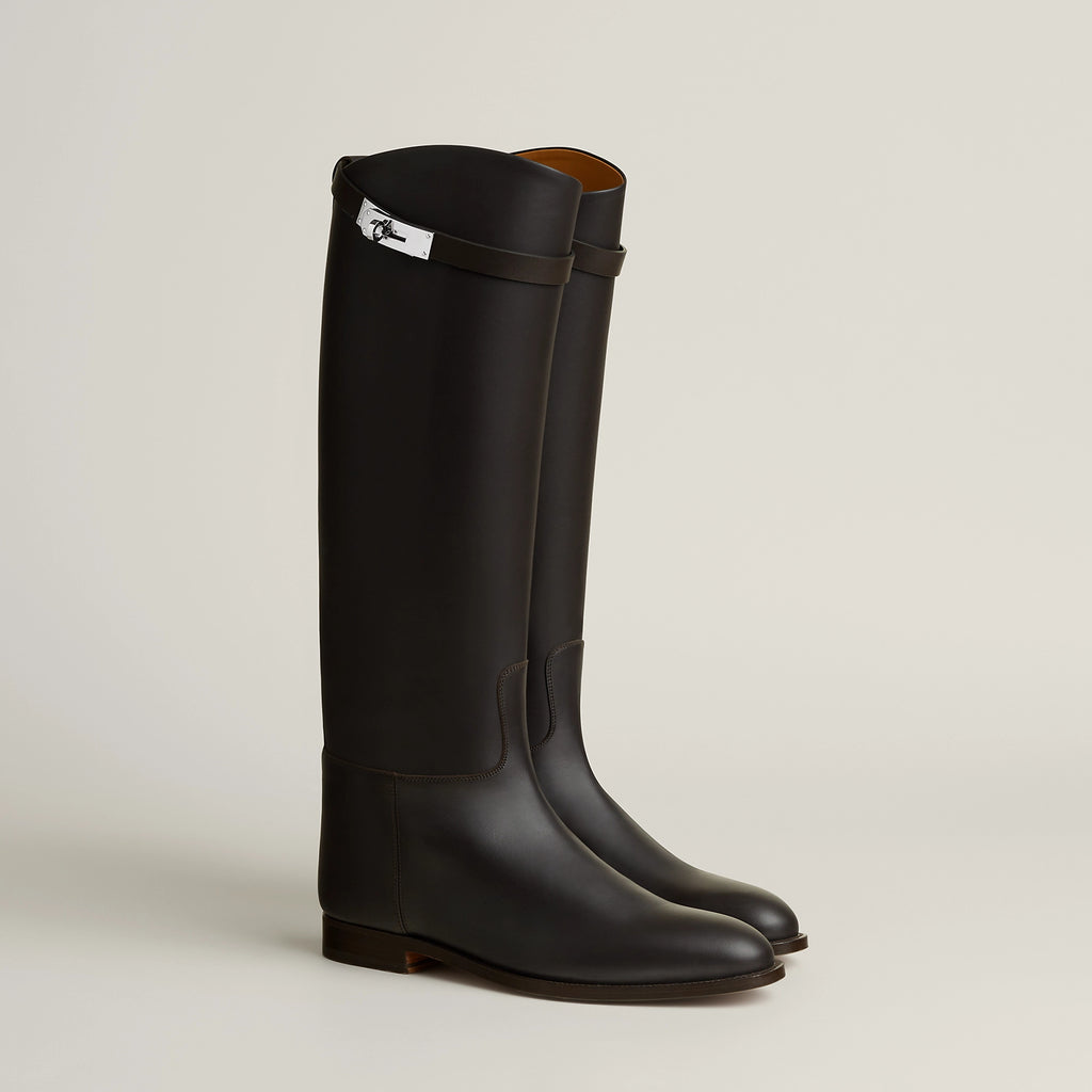 Hermes Jumping Women's Fall/Winter Fashion Classic Solid Color Round Toe Leather Kelly Buckle Classic Riding Boots Shoes #79333