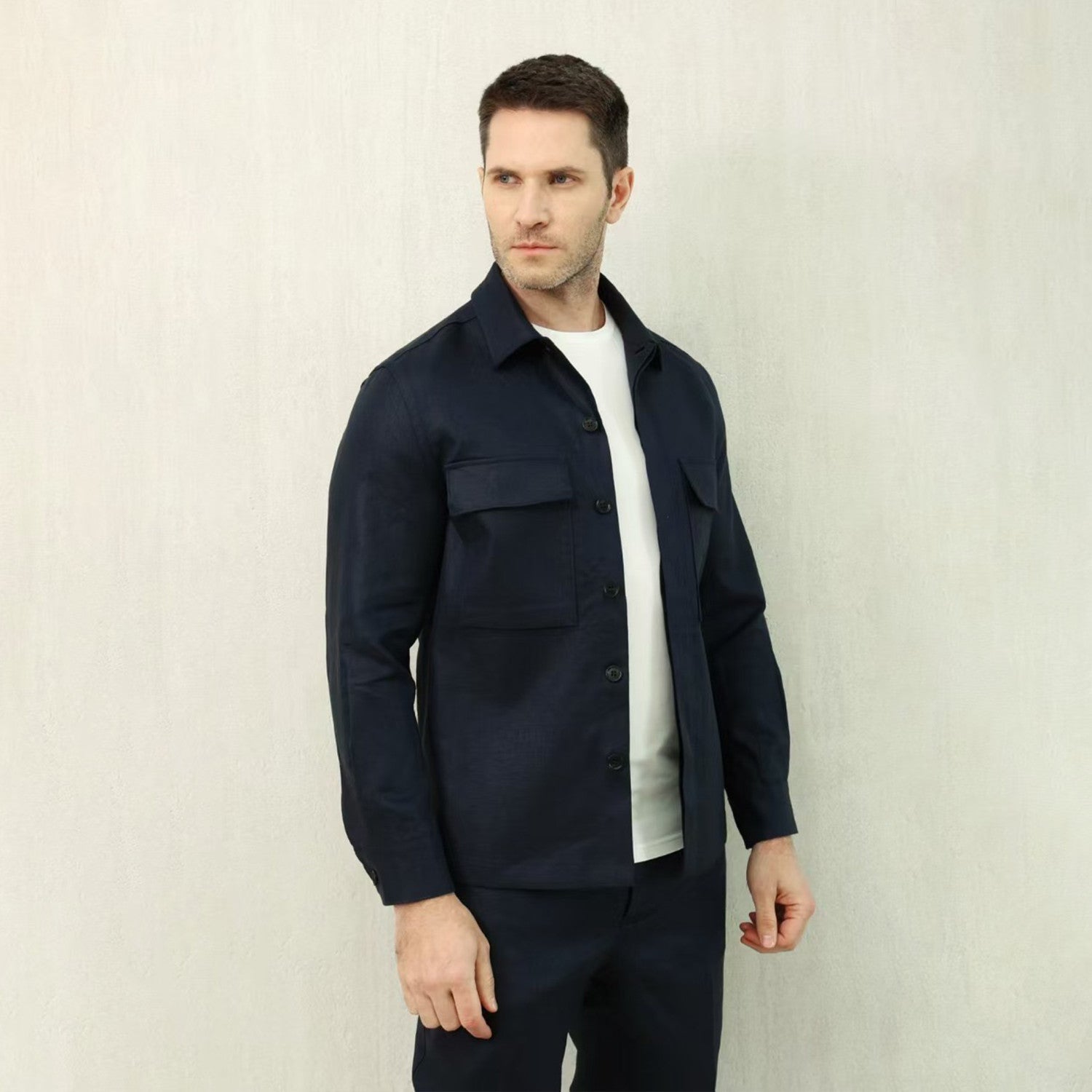 Ermenegildo Zegna Oasi Lino Shirt Jacket Men's Spring And Summer Lapel Single-breasted Pocket Temperament Shirt Simple Commuter Jacket Ngvp #1185