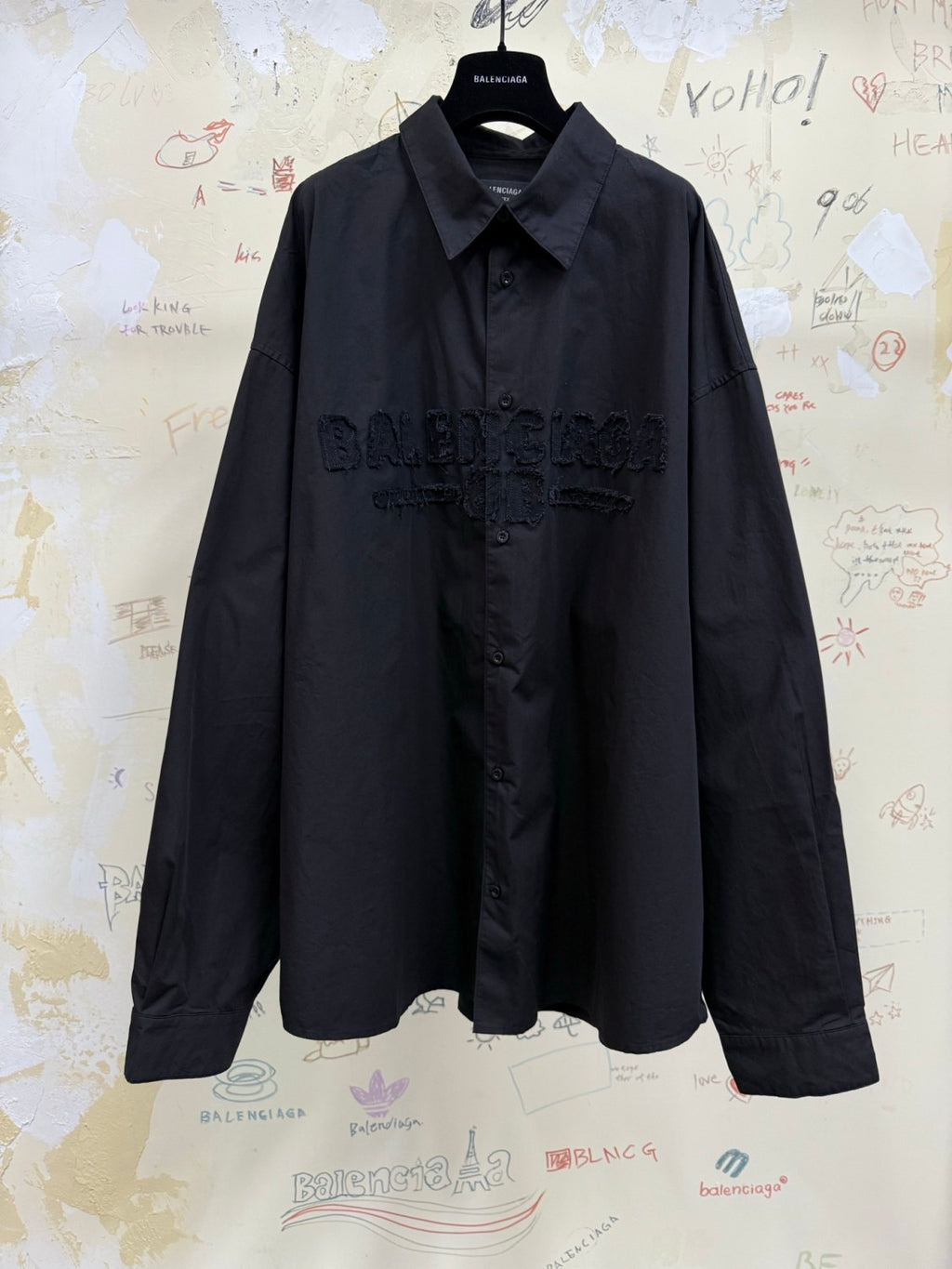Balenciaga Men's Spring and Autumn Embroidered Letter Printed Solid Colour Single Breasted Long Sleeve Shirt #76942