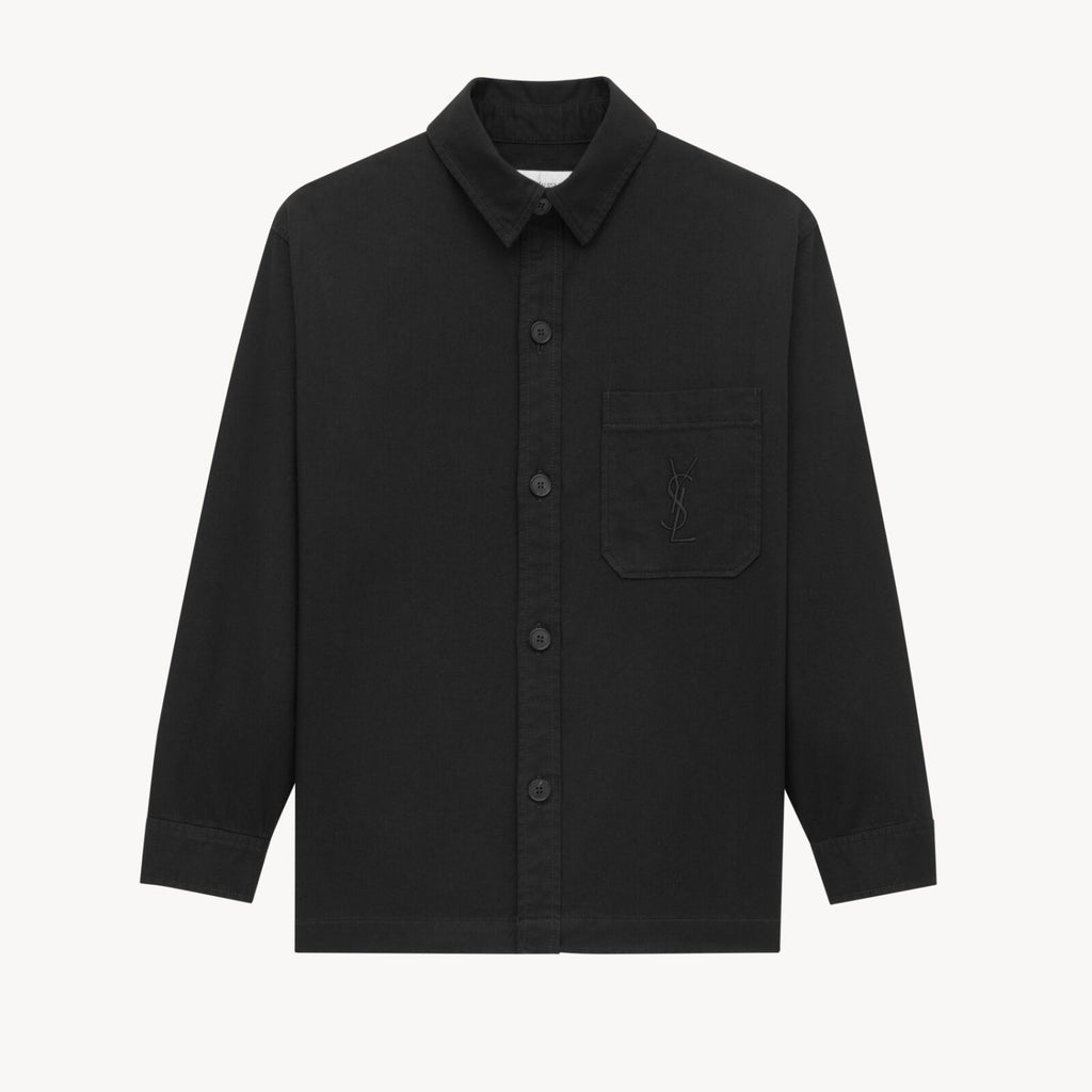 SAINT LAURENT  LE CASSANDR Men's Spring/Fall Fashion Casual Solid-Color Long-Staple Combed Cotton Collared Single-Breasted Long-Sleeve Embroidered Logo Shirt Jacket #78998